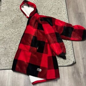 Red & black plaid large WEARABLE BLANKET blanket/ sweater with warm interior
